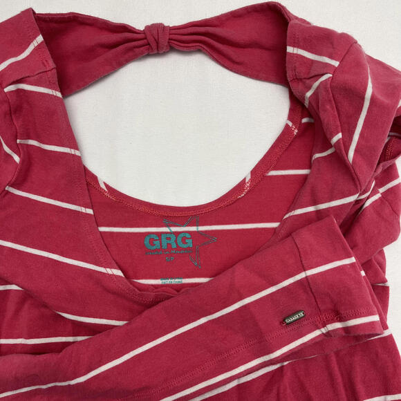 Y2K garage pink white striped bodycon mini dress with pink bow cutout back - Picture 5 of 7